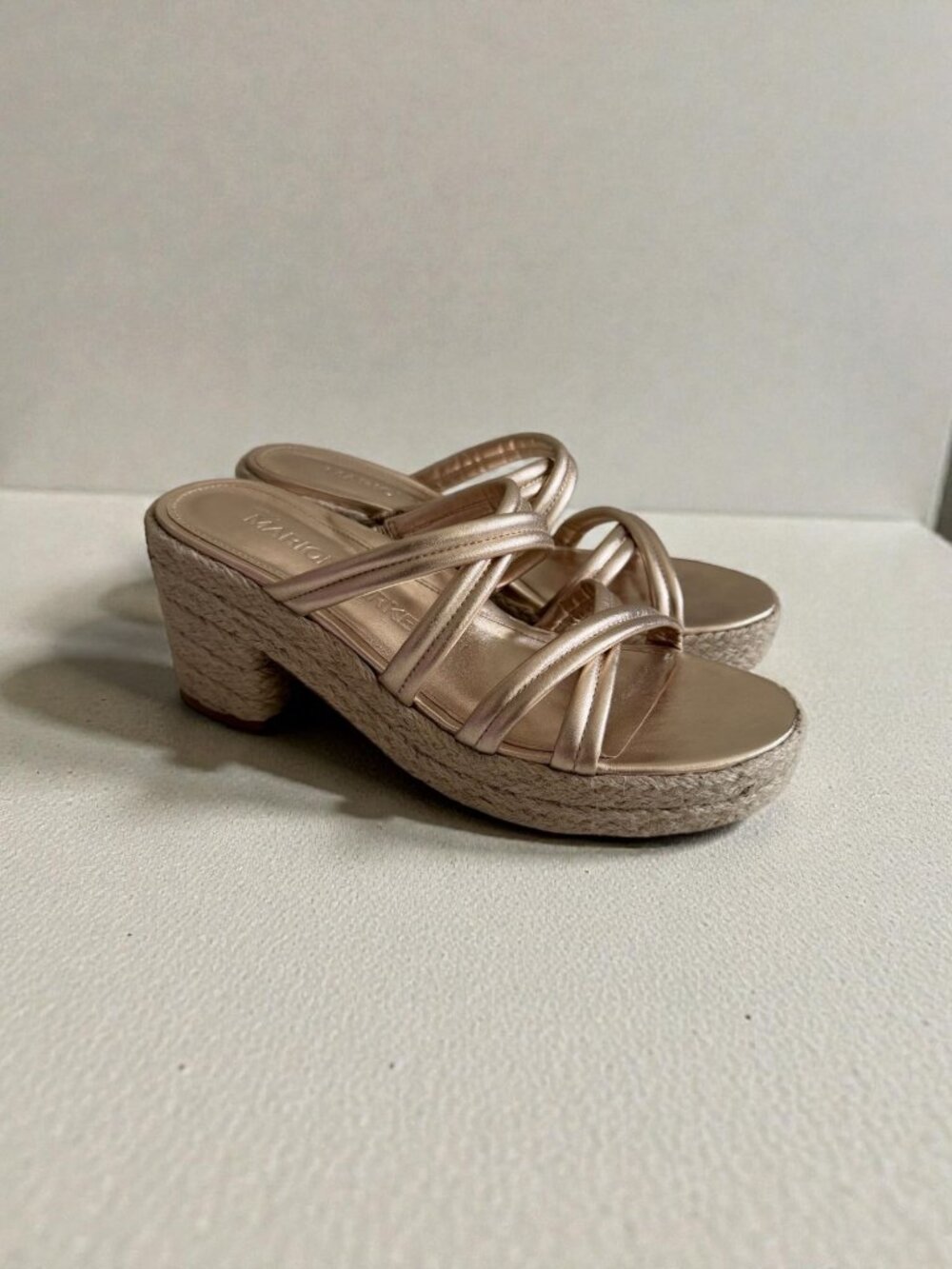 MARION PARKE Adrian Gold Leather Platform Espadrilles Sandals Size 37 / US 7